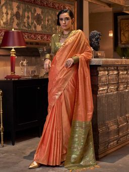 Vardha - Women Orange Synthetic Woven Saree with Unstitched Blouse