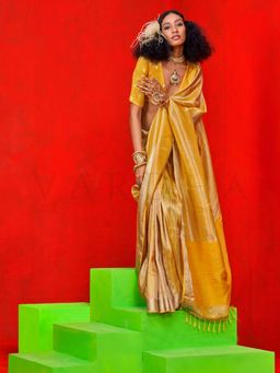 Vardha - Women Mustard Synthetic Woven Saree with Unstitched Blouse