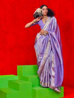 Vardha - Women Lavender Synthetic Woven Saree with Unstitched Blouse