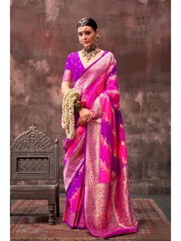 Vardha - Women Pink Synthetic Woven Saree with Unstitched Blouse