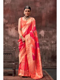Vardha - Women Orange Synthetic Woven Saree with Unstitched Blouse