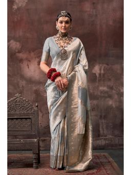 Vardha - Women Silver Synthetic Woven Saree with Unstitched Blouse