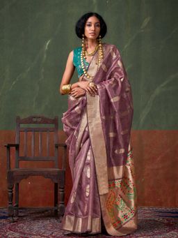 Vardha - Women Purple Synthetic Woven Saree with Unstitched Blouse