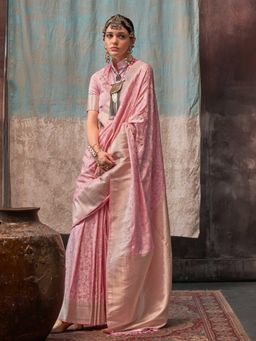 Vardha - Women Pink Synthetic Woven Saree with Unstitched Blouse