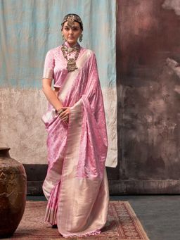 Vardha - Women Pink Synthetic Woven Saree with Unstitched Blouse