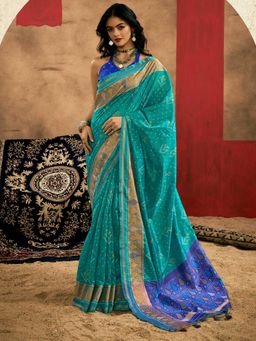 Vardha - Women Blue Synthetic Woven Saree with Unstitched Blouse