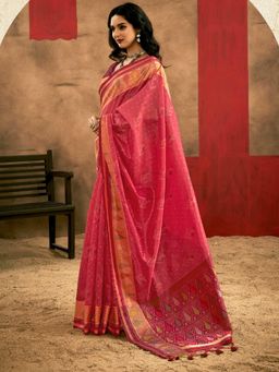 Vardha - Women Pink Synthetic Woven Saree with Unstitched Blouse