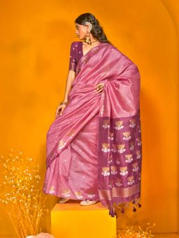 Vardha - Women Pink Synthetic Woven Saree with Unstitched Blouse