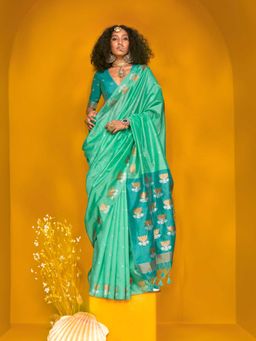 Vardha - Women Green Synthetic Woven Saree with Unstitched Blouse