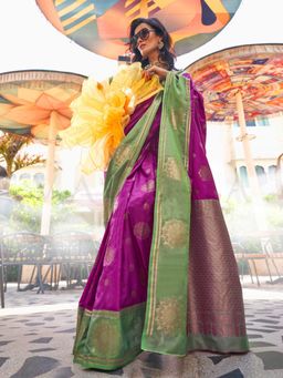 Vardha - Women Purple Synthetic Woven Saree with Unstitched Blouse