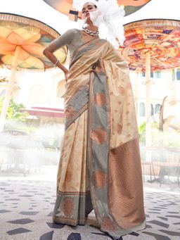 Vardha - Women Grey Synthetic Woven Saree with Unstitched Blouse