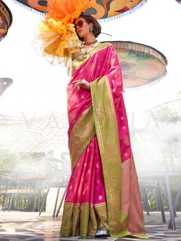 Vardha - Women Magenta Synthetic Woven Saree with Unstitched Blouse