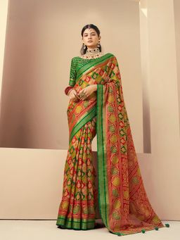 Elora - Poly Viscose Georgette Rangkaat Banarasi Saree(Green)