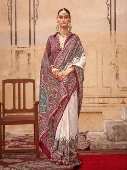 Elora - Poly Viscose Silk Pashmina Saree(White)