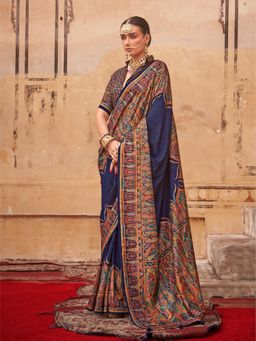 Elora - Poly Viscose Silk Pashmina Saree(Navy Blue)