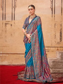 Elora - Poly Viscose Silk Pashmina Saree(Royal Blue)