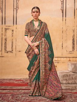 Elora - Poly Viscose Silk Pashmina Saree(Dark Green)