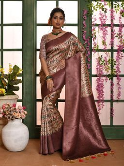 Odette - Women Purple Silk Blend Woven Saree with Unstitched Blouse