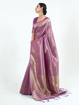 Odette - Women Purple Silk Blend Woven Saree with Unstitched Blouse