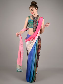 Odette - Women Multi-Color Crepe Printed Saree with Unstitched Blouse