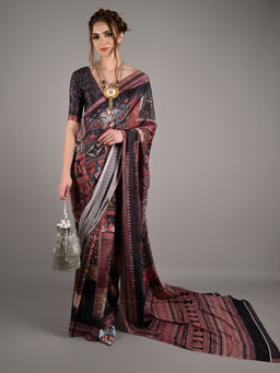 Odette - Women Multi-Color Crepe Printed Saree with Unstitched Blouse