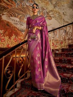 Odette - Women Purple Silk Blend Woven Saree with Unstitched Blouse
