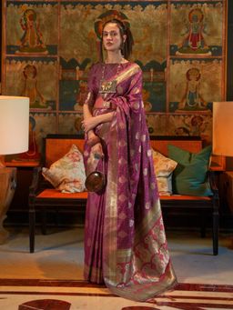 Odette - Women Purple Silk Blend Woven Saree with Unstitched Blouse