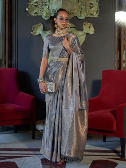 Odette - Women Grey Silk Blend Woven Saree with Unstitched Blouse