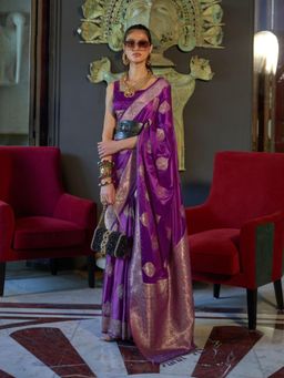 Odette - Women Purple Silk Blend Woven Saree with Unstitched Blouse