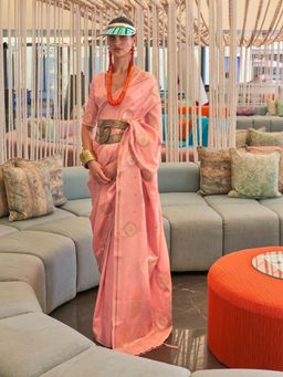 Odette - Women Pink Silk Blend Woven Saree with Unstitched Blouse