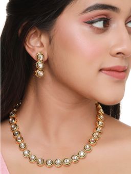 VIRAASI - Gold Plated Ethnic Kundan Necklace with Earrings for Women and Girls (Set of 2)