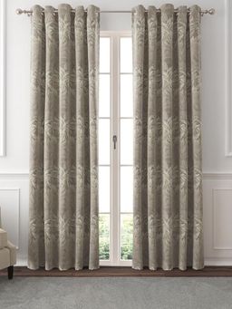 GM - Floral Room Darkening Curtains 7 Feet in Grey Colour (Set of 2)