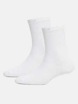 Jockey - 7800 Juniors Compact Cotton Solid Calf Length Socks - White (Pack of 2)