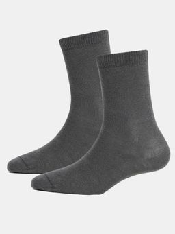 Jockey - 7800 Juniors Compact Cotton Solid Calf Length Socks - Gun Metal (Pack of 2)