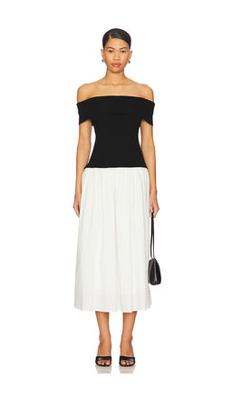 Central Park West - Darcy Mixed Media Off Shoulder Dress
