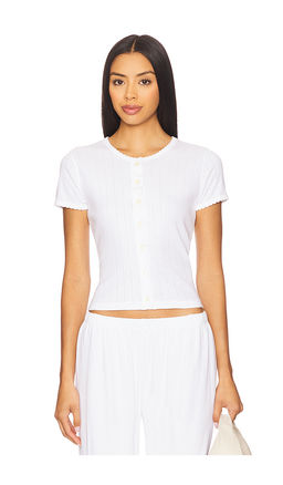 LESET - Pointelle Short Sleeve Cardigan