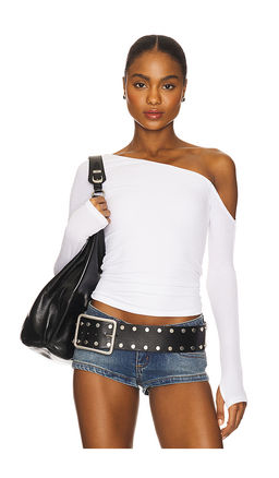 Michael Lauren - Magdaleno Long Sleeve Asymmetrical Fitted Cold Shoulder Top