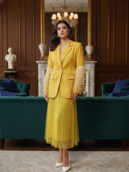 DOORS DESIGNS - Net Skirt with Crape Blazer with Skirt