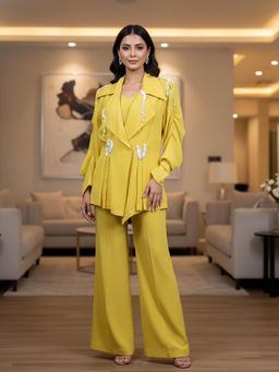 DOORS DESIGNS - Organza Jacket with Pearl Work On Jumpsuit Crape Fabric