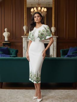 DOORS DESIGNS - Womens White Printed Top with Skirt and Cape