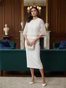 DOORS DESIGNS - Womens White Embroidered Top with Skirt and Cape