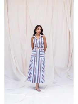 Urban Suburban - Striped Button Down Midi Dress with Belt