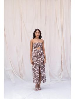 Urban Suburban - Brown Abstract Print Halter Midi Dress