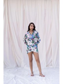 Urban Suburban - Floral Printed Shirt Dress with Hand Embroidery