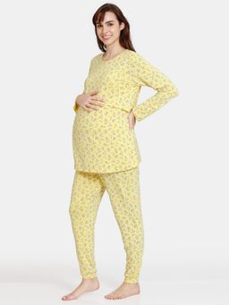 Zivame - Maternity Wildflower Fields Knit Cotton Pyjama - Samoan Sun