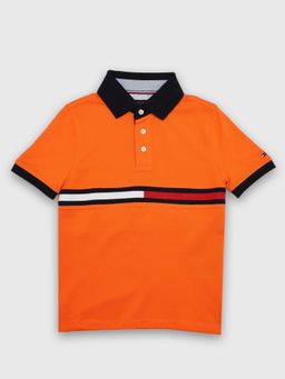 Tommy Hilfiger - Boys Orange Logo Stripes Cotton Polo T-Shirt