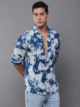 Difference of Opinion - Men Blue Full Sleeve Print Shirt