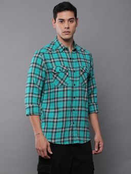 Difference of Opinion - Men Green Full Sleeve Checked Shirt