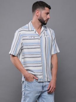 Difference of Opinion - Men White Striped Crochet Shirt