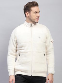 Monte Carlo - Men Textured Off White High Neck Full Sleeve Jacket